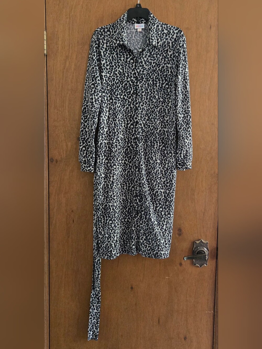 LuLaRoe Black and Gray Leopard Print Long Sleeve Shirt Dress